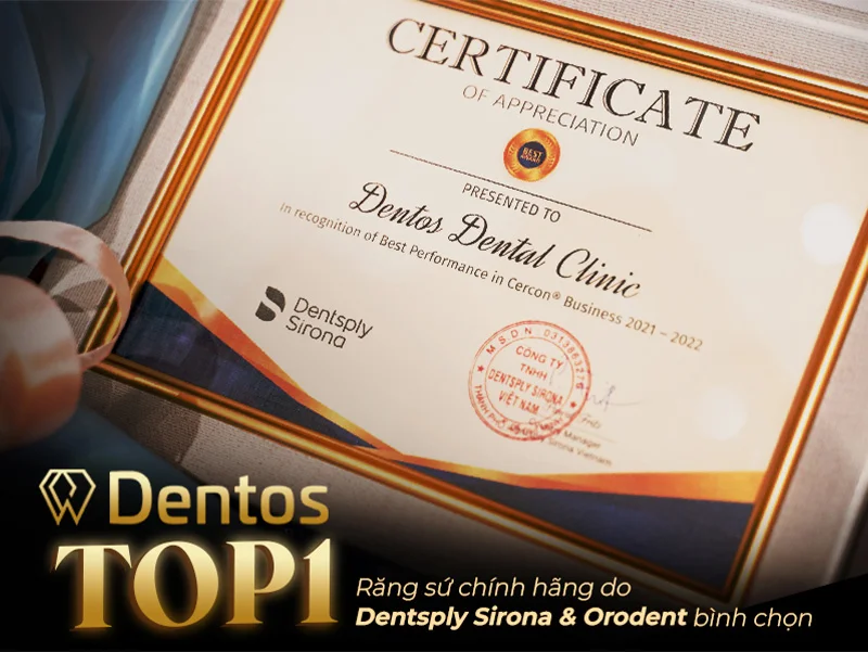 Nha khoa Dentos được Dentsply Sirona chứng nhận TOP 1 về sản lượng răng toàn sứ chính hãng tại Việt Nam